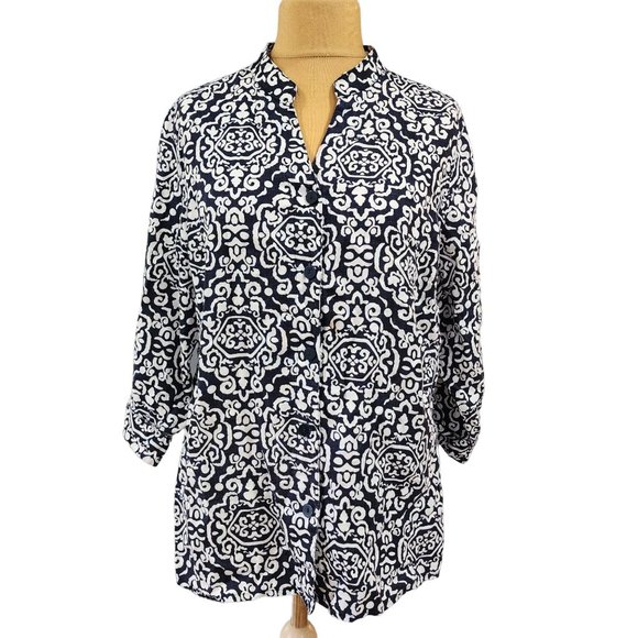 Carole Little Womens 100% Linen Button Up Top Size 1x - Picture 1 of 7